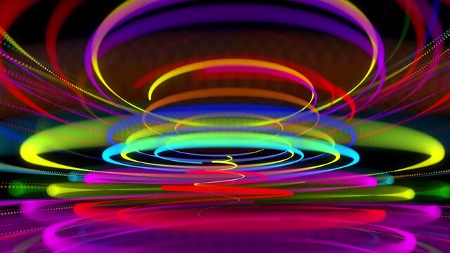 stylish creative abstract background in 4k. colored lines swirling in spiral fly along swirling path. Motion design bg of particles shaping lines, helix and abstract structures. 3d render