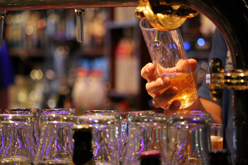 Bartender serving a beer rod from a tap
