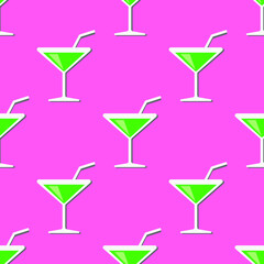 seamless pattern with cocktail on pink background