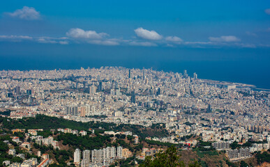 Fototapeta na wymiar looking down on the city of Beirut from a hillside