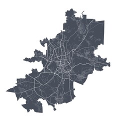 Vilnius map. Detailed map of Vilnius city poster with streets. Dark vector.