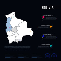 Bolivia country map infographics vector with pointer marks and circle chart.  Editable Infographics template. Vector illustration