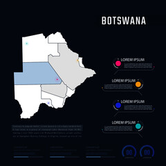 Botswana country map infographics vector with pointer marks and circle chart.  Editable Infographics template. Vector illustration