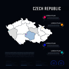 Czech country map infographics vector with pointer marks and circle chart.  Editable Infographics template. Vector illustration