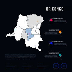 DR Congo country map infographics vector with pointer marks and circle chart.  Editable Infographics template. Vector illustration