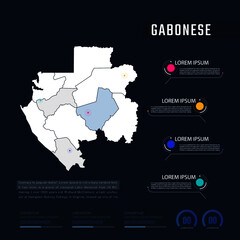 Gabonese country map infographics vector with pointer marks and circle chart.  Editable Infographics template. Vector illustration