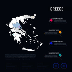 Obraz premium Greece country map infographics vector with pointer marks and circle chart. Editable Infographics template. Vector illustration
