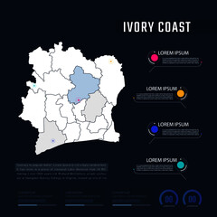 Fototapeta na wymiar Ivory Coast country map infographics vector with pointer marks and circle chart. Editable Infographics template. Vector illustration