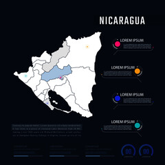Nicaragua country map infographics vector with pointer marks and circle chart.  Editable Infographics template. Vector illustration