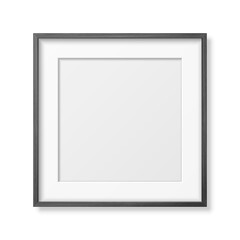 Vector 3d Realistic Square Black Wooden Simple Modern Frame Icon Closeup Isolated on White. It can be used for presentations. Design Template for Mockup, Front View