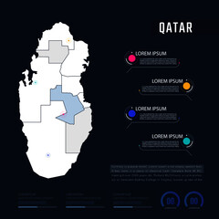 Qatar country map infographics vector with pointer marks and circle chart.  Editable Infographics template. Vector illustration