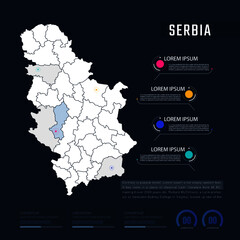 Serbia country map infographics vector with pointer marks and circle chart.  Editable Infographics template. Vector illustration