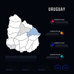 Uruguay country map infographics vector with pointer marks and circle chart.  Editable Infographics template. Vector illustration
