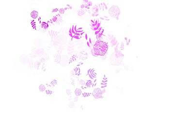 Light Purple, Pink vector doodle background with leaves.