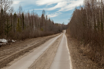 Fototapeta na wymiar Dirty road in early spring forest