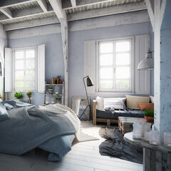 Truss Loft with Pallet Furniture (detail) - 3d visualization