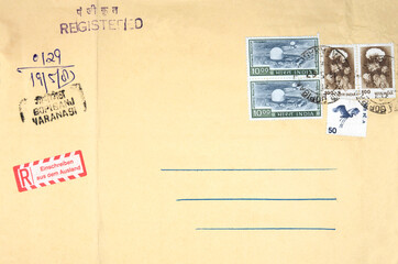 Brief mail post letter briefmarke stamp gestempelt used vintage retro Indien India Briefumschlag...