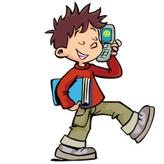 Boy have Mobile Phone and cheerfully talking to someone