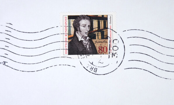 Brief mail post letter briefmarke stamp gestempelt used vintage retro leopold gmelin chemiker gesicht mann braunschweig 80 welle wave