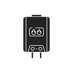 Gas water heater for home black glyph icon on white background. Home heating. Pictogram for web page, mobile app, promo. UI UX GUI design element.