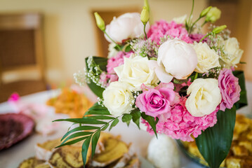Wedding bouquet made of pink and white roses