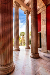 Doric columns (pillars) at the Athens Archaeological Museum, Greece. - obrazy, fototapety, plakaty