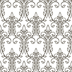seamless pattern in monochrome colors, baroque ornament, swirls classic, wallpaper and fabric, wrapping paper, background for design