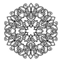 vector illustration, mandala, drawing in doodle style in black, isolate on a white background