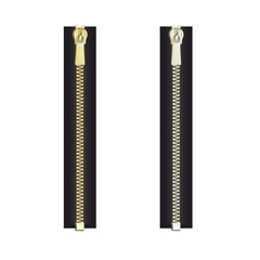 Closed zip. Realistic zipper fastener vector. Metallic gold silver elegant zip locker. Graphic isolated illustration