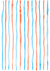 水彩デザイン素材　赤と青の縦ストライプ