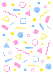 丸と三角と四角のアブストラクト　水彩デザイン素材