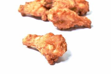 crispy fried chicken drum wing on white background