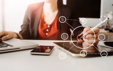 Searching Browsing Internet Data Information with blank search bar.businessman working with smart...