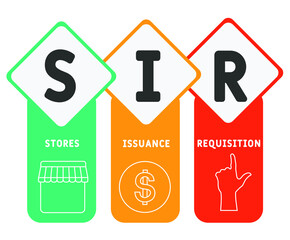 SIR - Stores Issuance Requisition. vector illustration concept with keywords and icons. lettering illustration with icons for web banner, flyer, landing page, presentation.