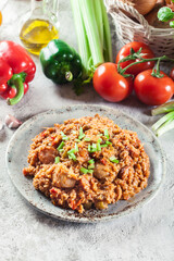 Chicken jambalaya - spicy rice with chicken a nd sausage