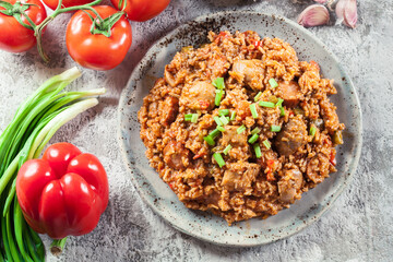 Chicken jambalaya - spicy rice with chicken a nd sausage