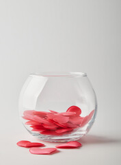 red hearts on a white background in a glass jar