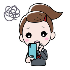 スマホを見て困っている女子学生