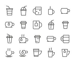 Simple set of cup outline icons.  Pack of stroke icons. Vector illustration isolated on a white background. Premium quality symbols.
