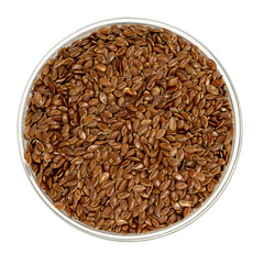 Flax seeds in bowl isolated on white