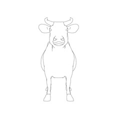 Contour of a cow from black lines on a white background. Front view. Vector illustration