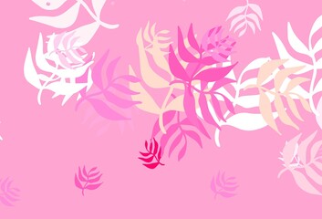 Light Red vector doodle template with leaves.