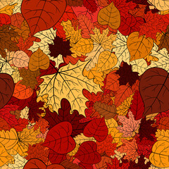 abstract vector doodle autumn leaves seamless pattern