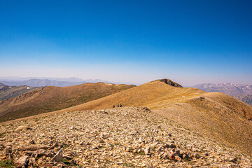  the climbers are trekking on the slopes of the Artos mountain altitude of 3,515 meters above sea level at Gevas, Van, Turkey 