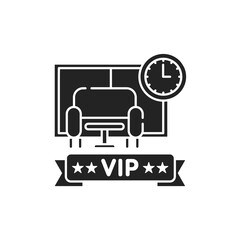 Vip lounge glyph black icon. Waiting room at the airport. Luxury service element. Sign for web page, mobile app, button, logo. Vector isolated button.