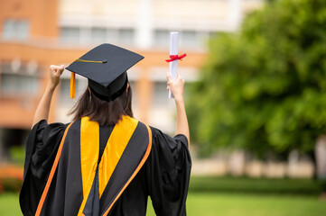 Graduation congratulations,The graduates stand in-line while waiting for awarding degree...