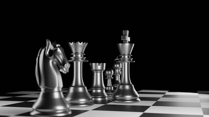 Obraz na płótnie Canvas glass chess pieces on chess board and black background