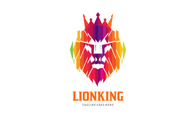 Colorful Lion King Logo - Digital Lion Head Crown Vector
