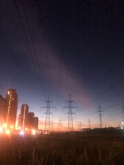 power lines at night