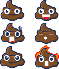 Set of Cute Poop Emoticon Vector Design